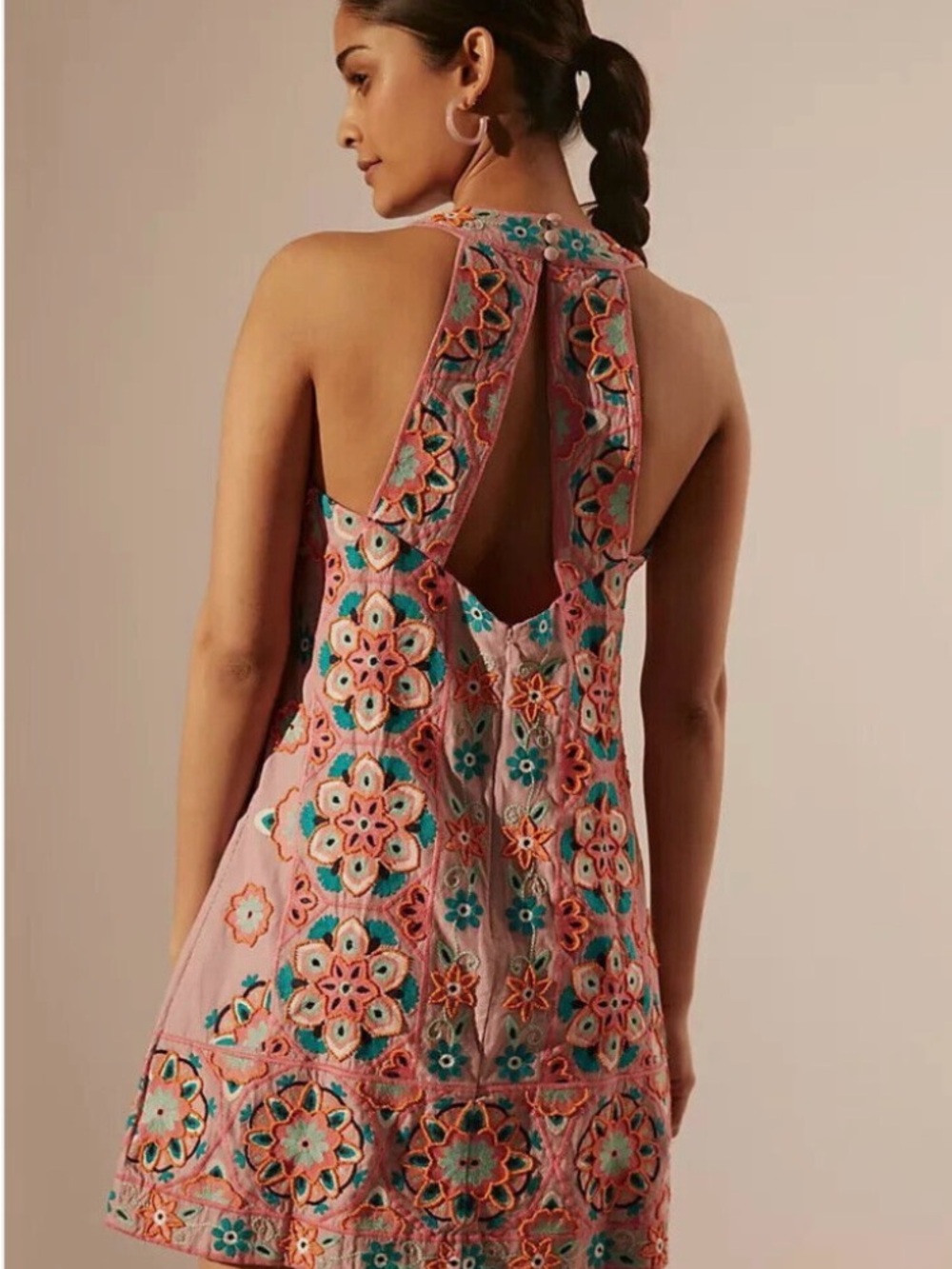 Anthropologie Pink Embroidered Floral Mini Dress - Picture 2 of 3